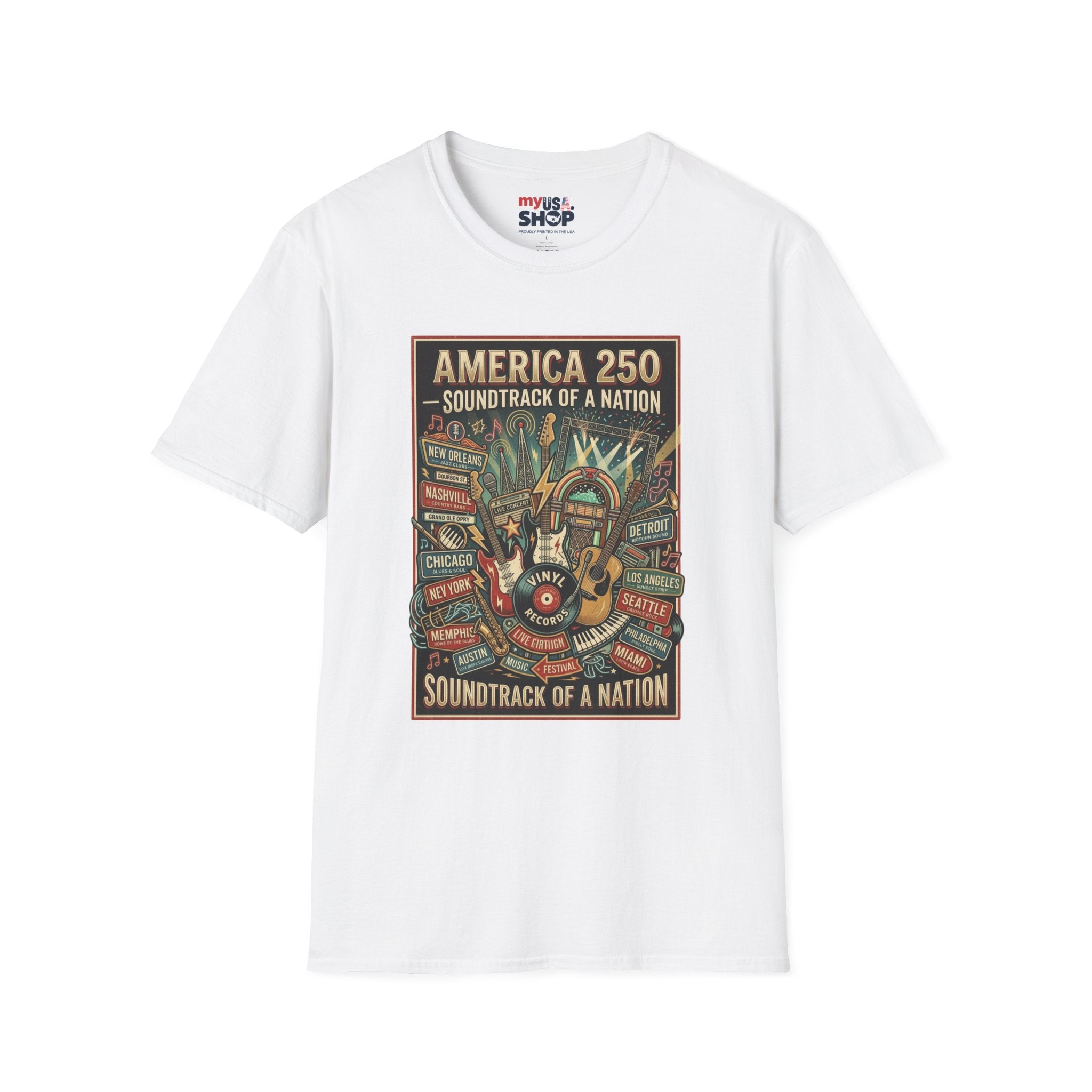 America 250 "Soundtrack of a Nation" T-Shirt — Patriotic Music Festival Tee Pop Culture