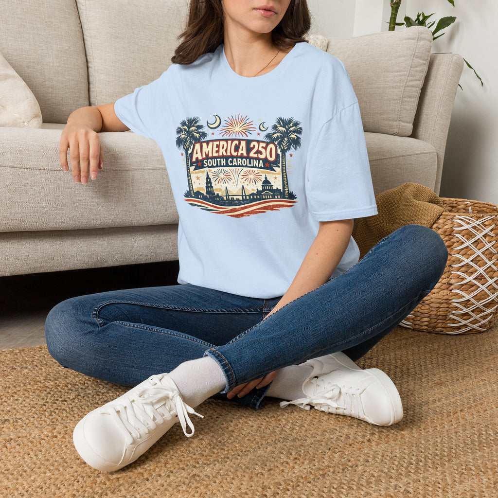 America 250 South Carolina T‑Shirt — Patriotic 250th Anniversary Tee with Palms & Fireworks