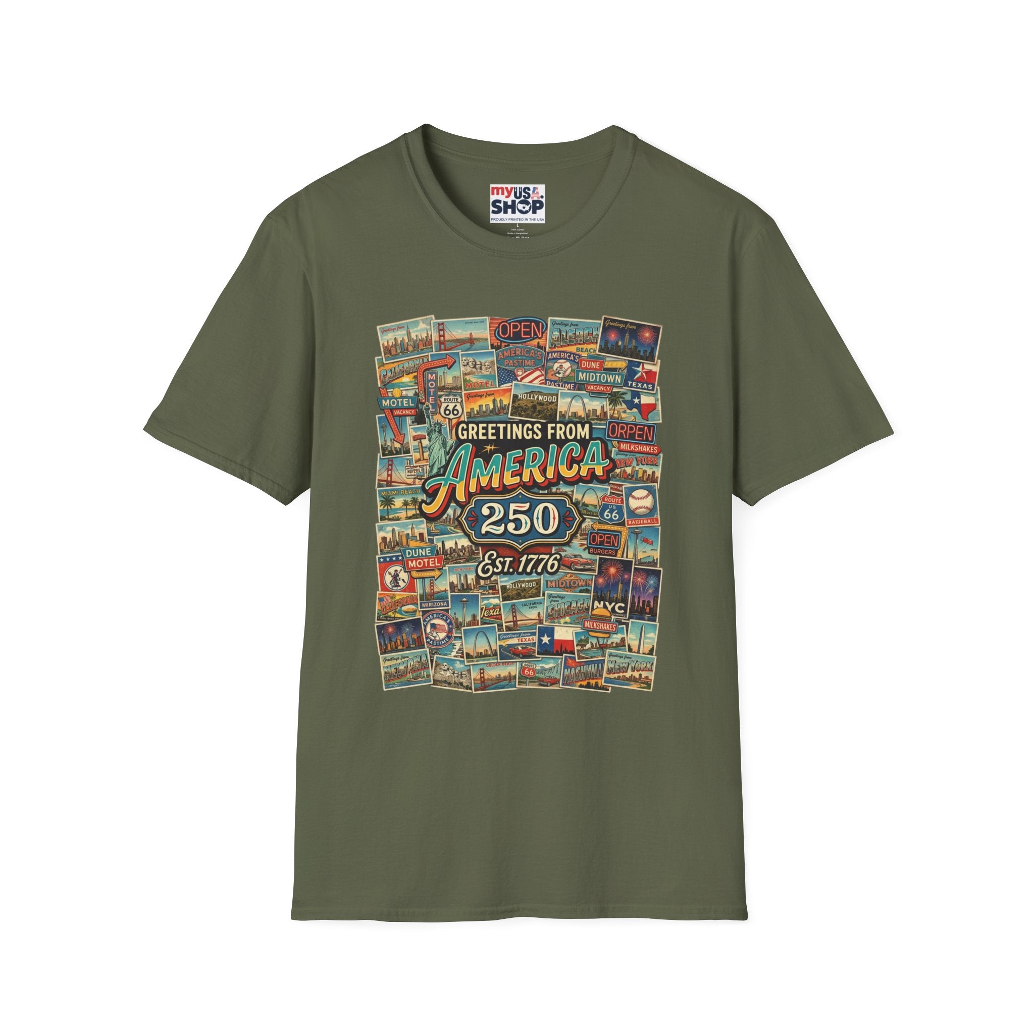 Greetings From America 250 Vintage Postcard T-Shirt Pop Culture