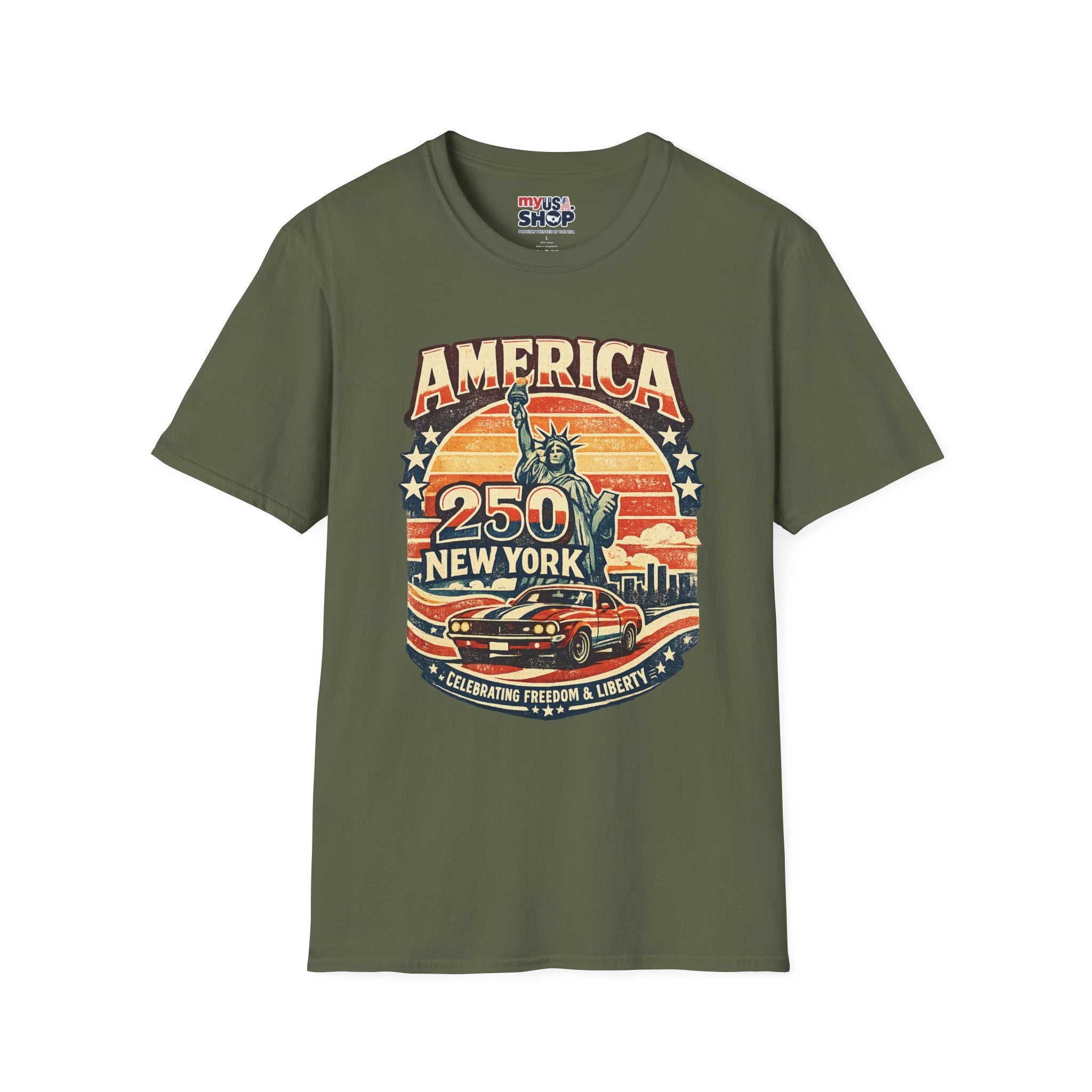 America 250 New York T-Shirt — Retro Statue of Liberty Graphic