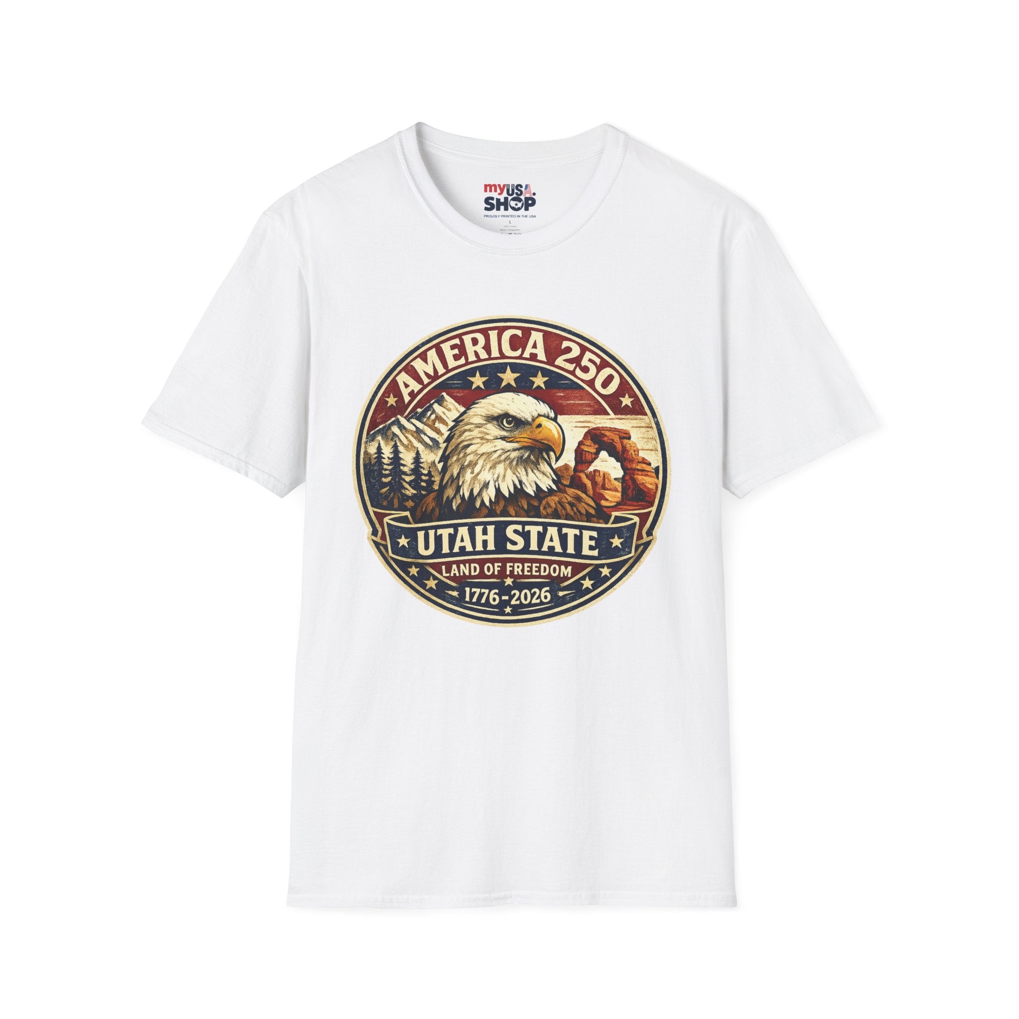 America 250 Utah State Tee — Land of Freedom Eagle Graphic Shirt