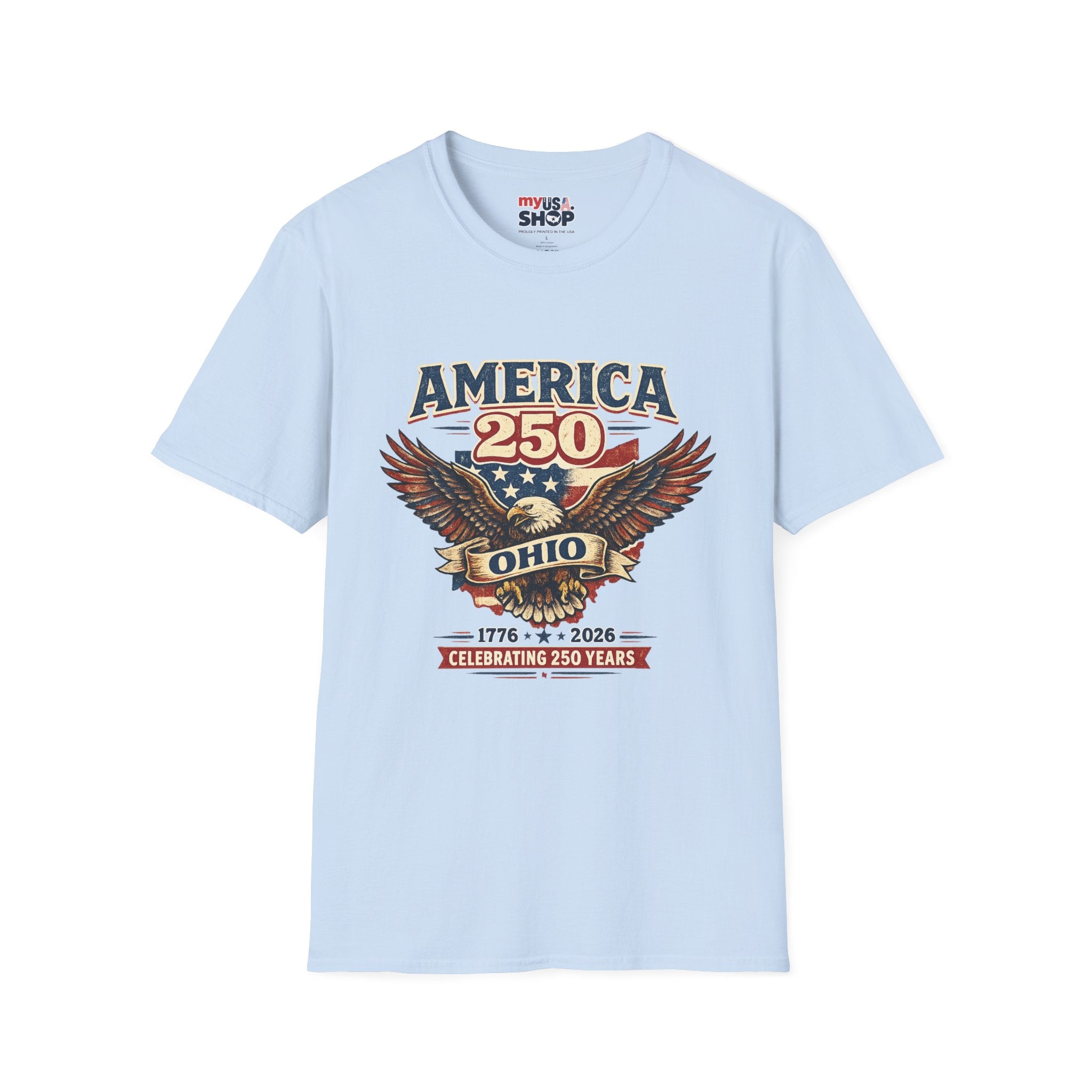 America 250 – Ohio Eagle Ribbon 1776–2026 Vintage Tee Desig