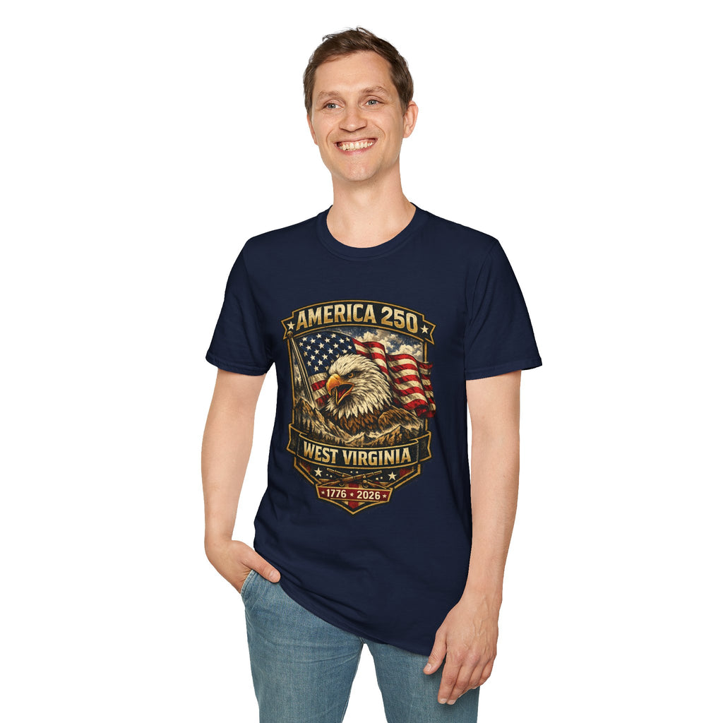 America 250 Eagle Flag T-Shirt — West Virginia Patriotic Anniversary Shirt