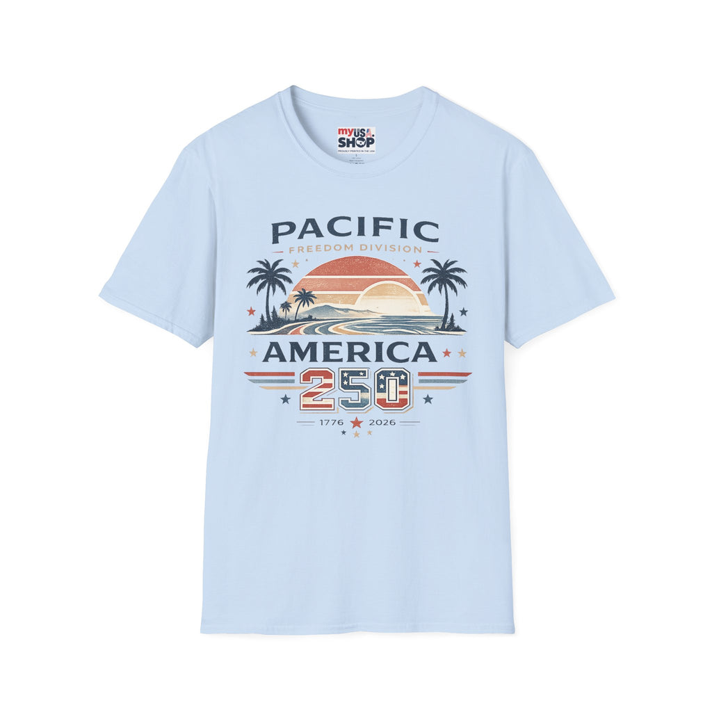 America 250 Pacific Sunset T-Shirt — Vintage Coastal Palm Beach Graphic