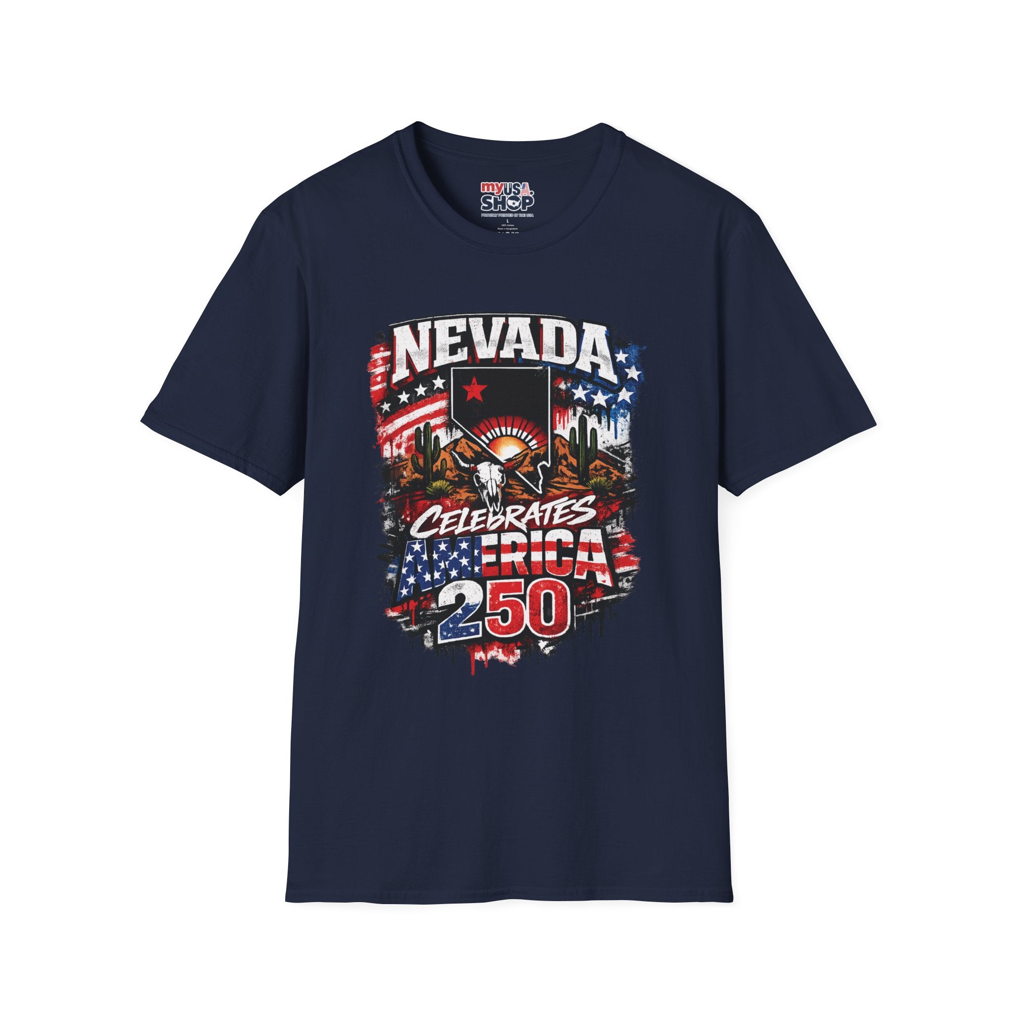 America 250 Nevada Rustic Flag T-Shirt — 'Celebrates the 250' Vintage State Pride Tee