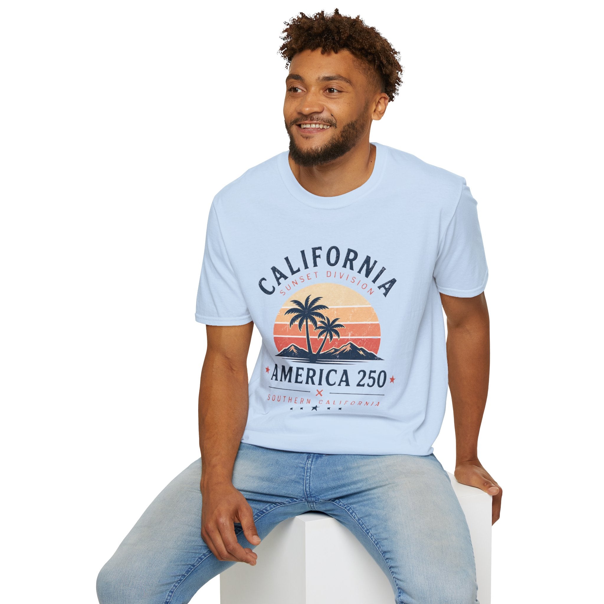 America 250 California Sunset T-Shirt — Palm Tree Retro Beach Tee