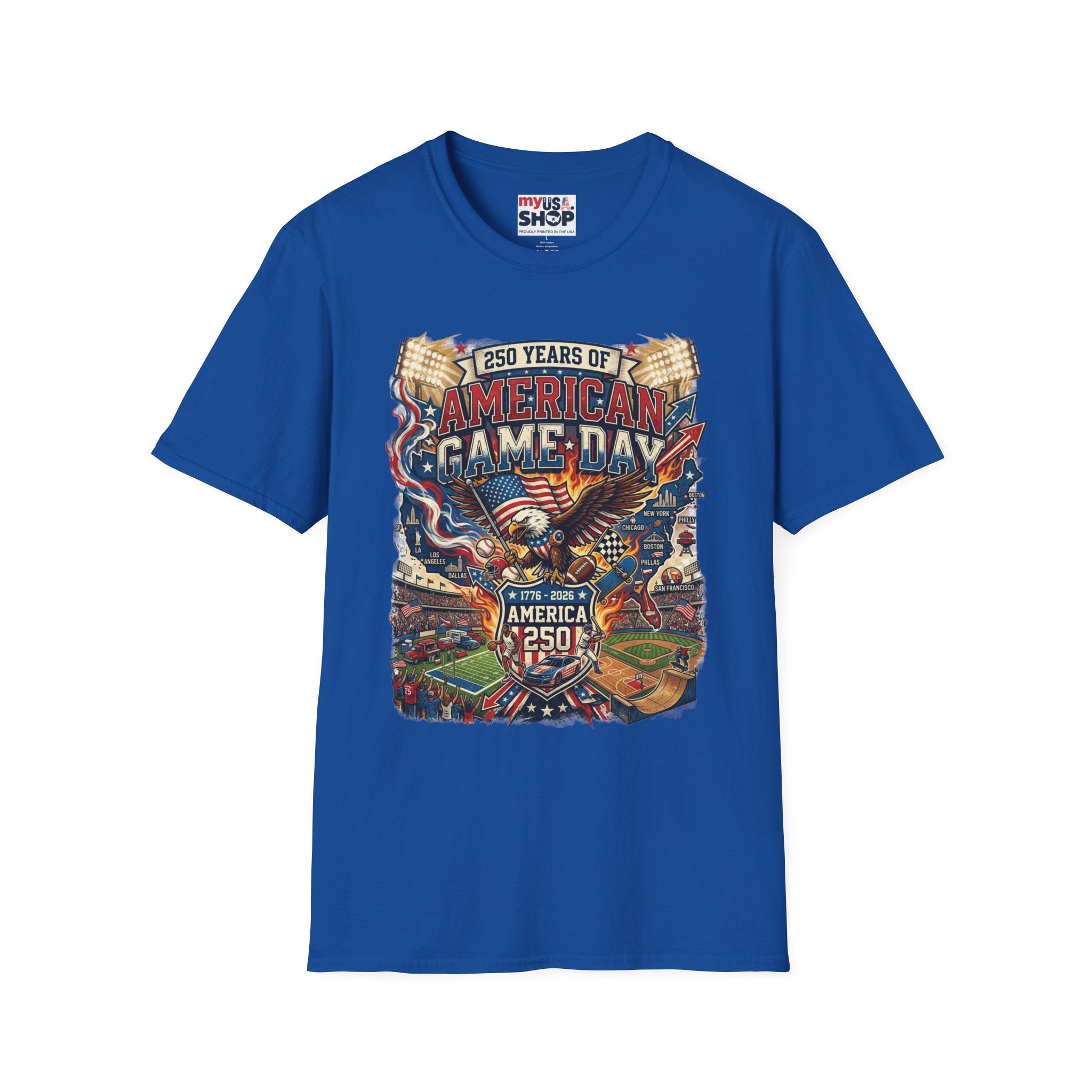 American Game Day T-Shirt — 250 Years USA Football & Baseball Celebration Pop Culture