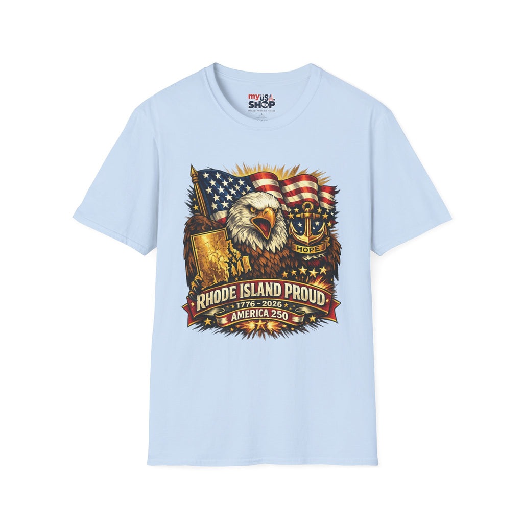 Rhode Island Proud America 250 T-Shirt — Patriotic Eagle Graphic Tee