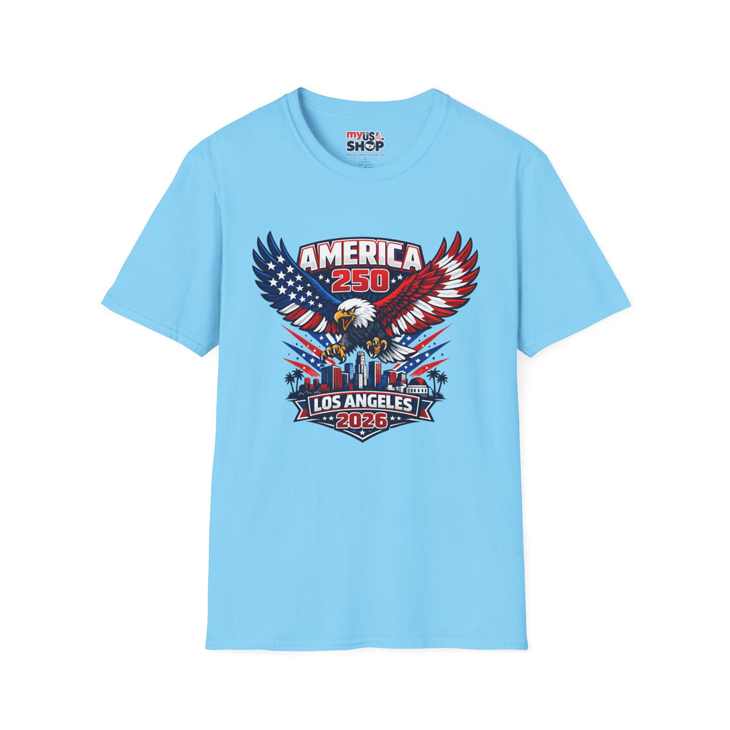 America 250 Los Angeles Skyline Patriotic Eagle California Tee