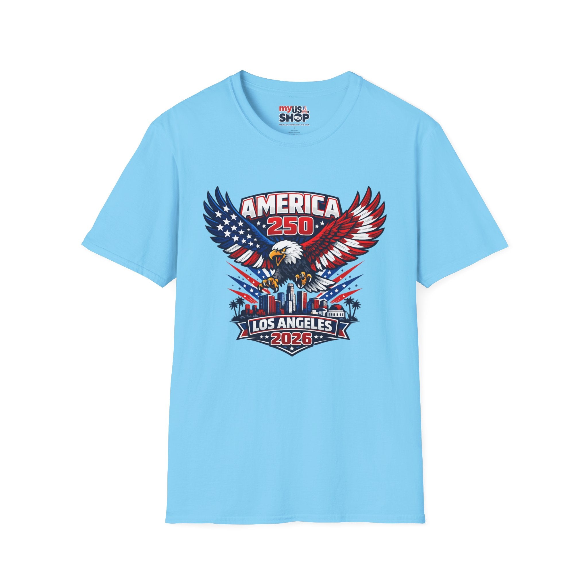 America 250 Los Angeles Skyline Patriotic Eagle California Tee