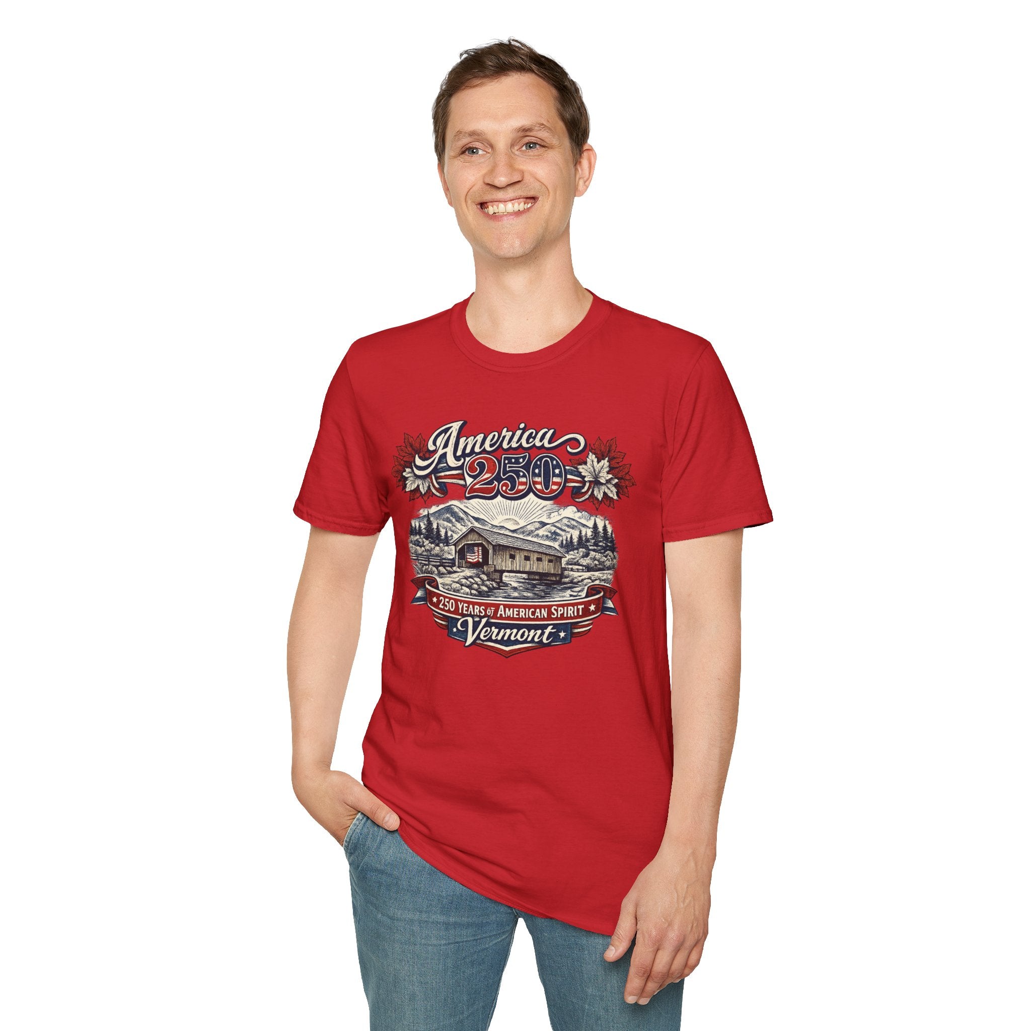 America 250 Vintage T-Shirt — Vermont Patriotic Vermont Mountains Tee