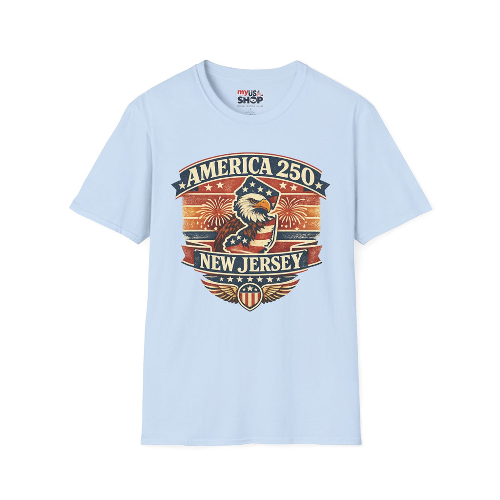 America 250 New Jersey T‑Shirt — Patriotic Bald Eagle & Fireworks Tee
