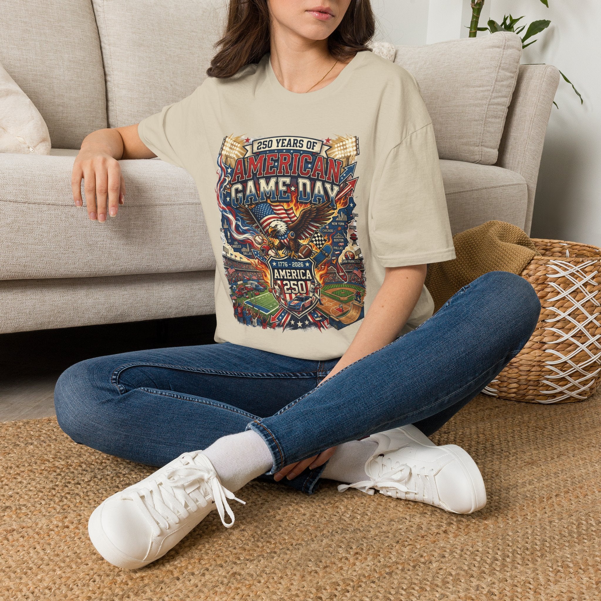 American Game Day T-Shirt — 250 Years USA Football & Baseball Celebration Pop Culture