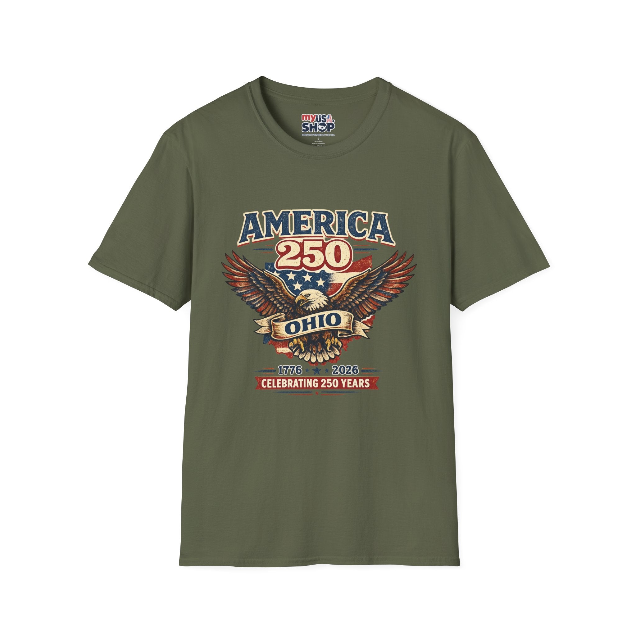 America 250 – Ohio Eagle Ribbon 1776–2026 Vintage Tee Desig