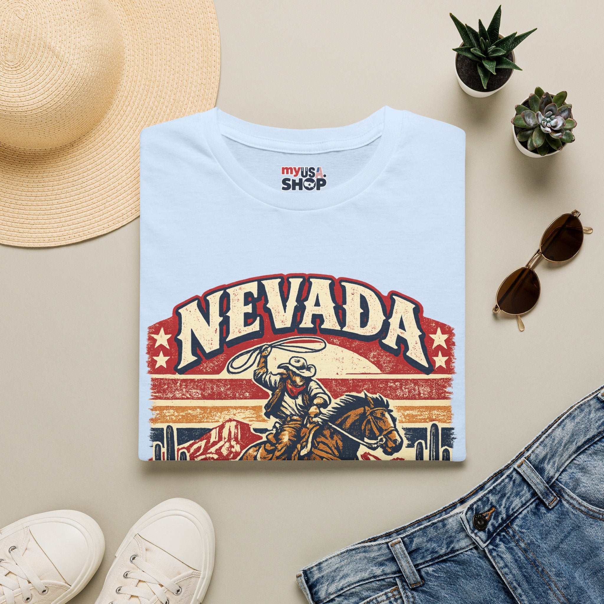 America 250 Nevada Rodeo Vintage T‑Shirt — Western Cowboy Graphic