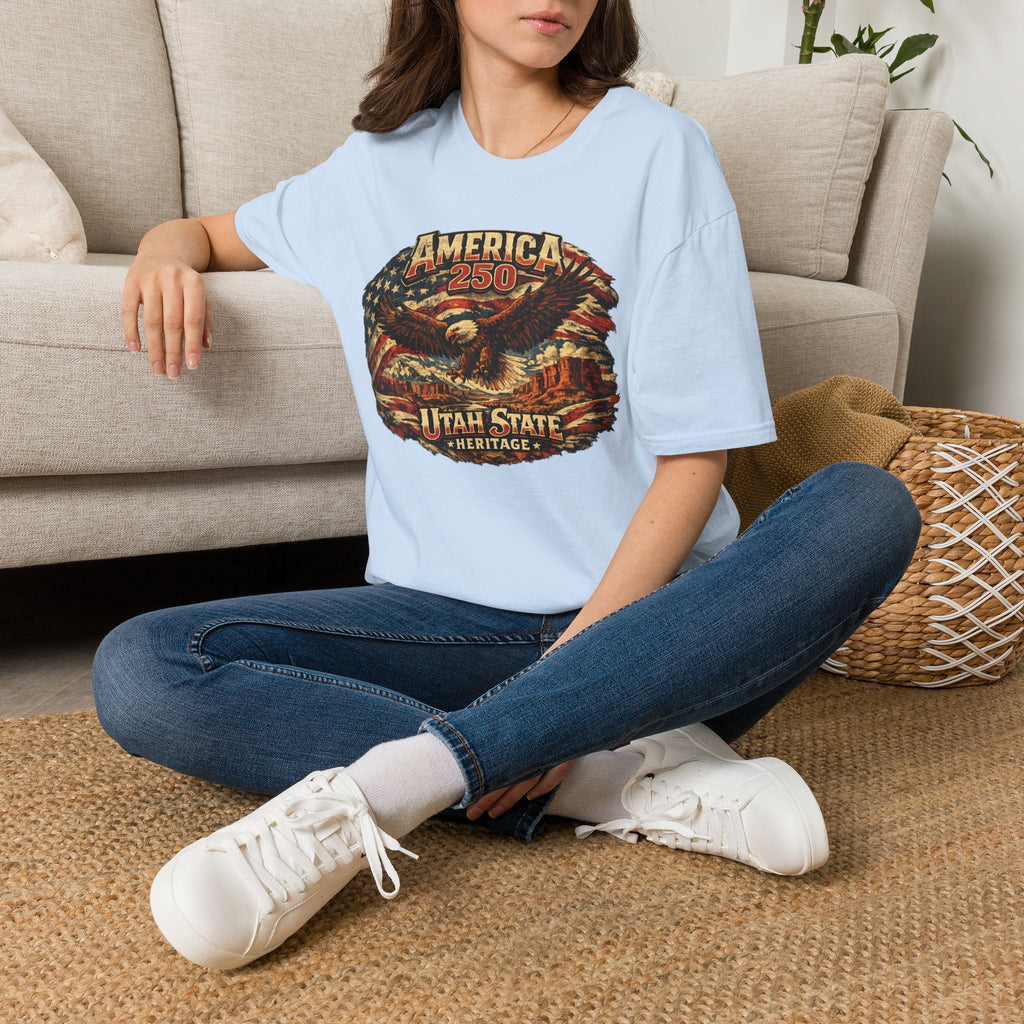 America 250 Utah State Shirt — Heritage Eagle Patriotic Graphic Tee
