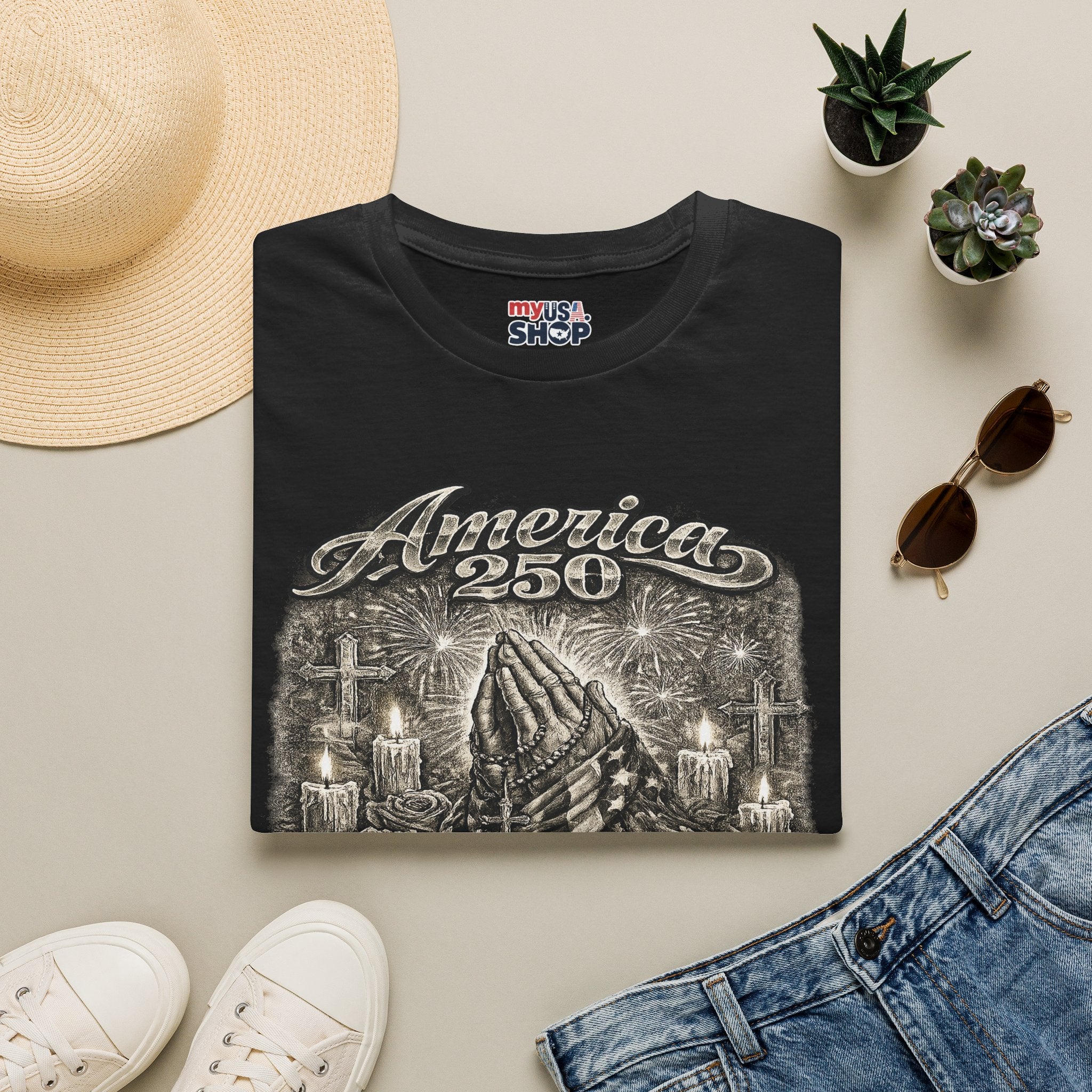 America 250 Praying Hands Vintage Chicano Patriotic (Faith • Family • Freedom)