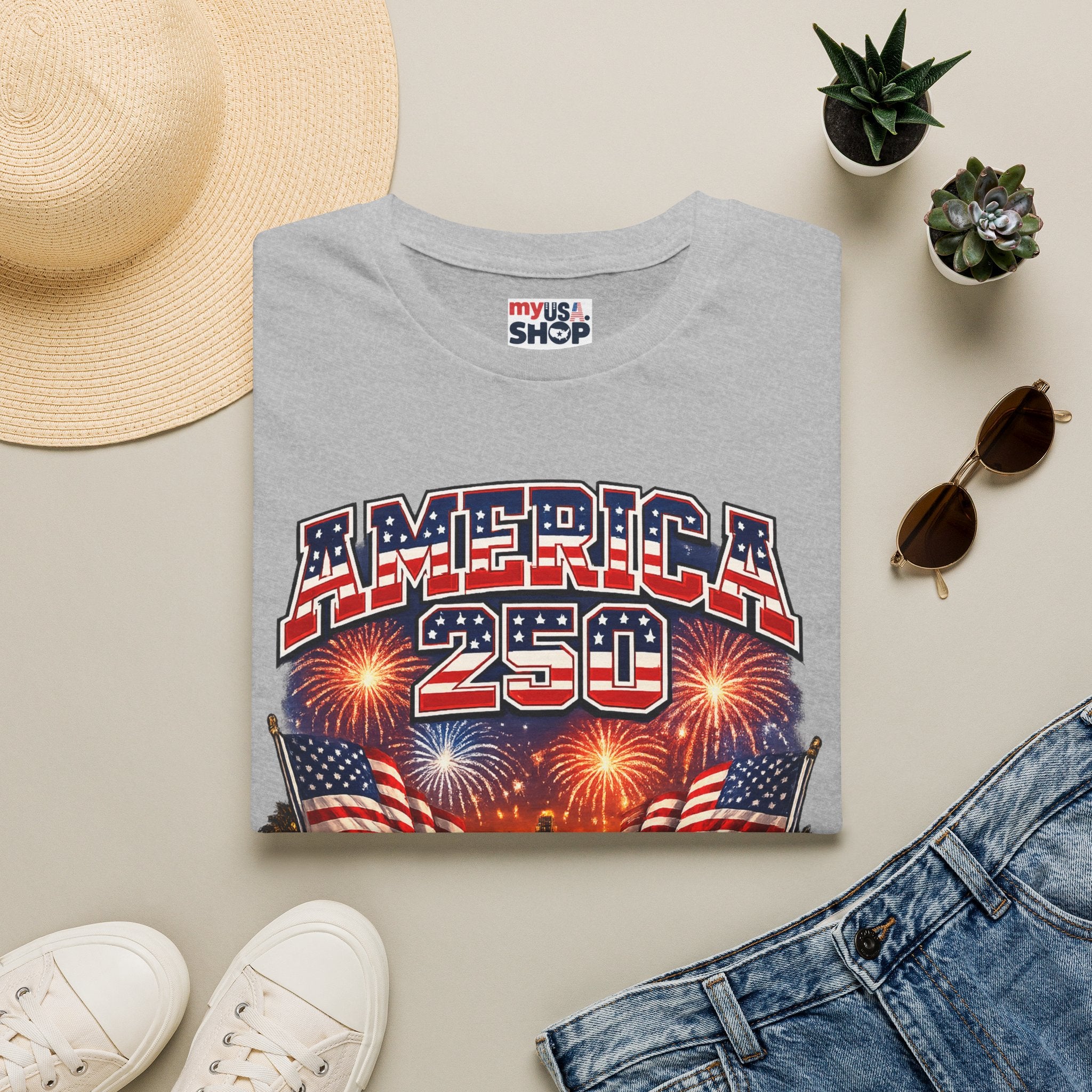America 250 T-Shirt — Patriotic Fireworks Classic Car Tee for Independence Day