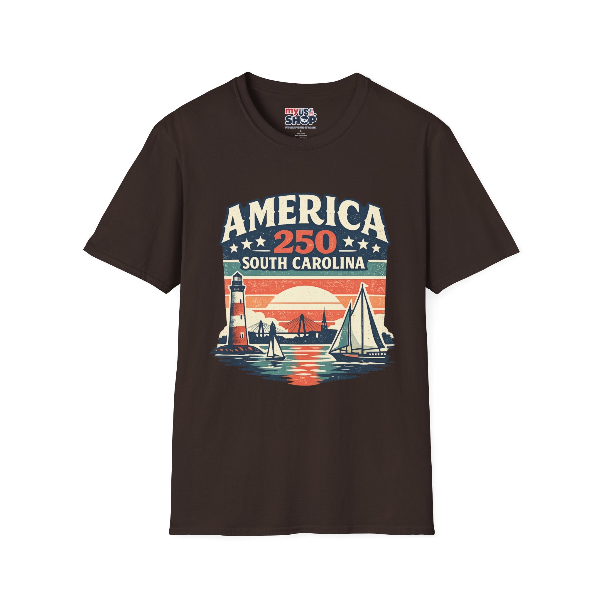America 250 South Carolina T-Shirt – Retro Sunset Sailing Patriotic Tee