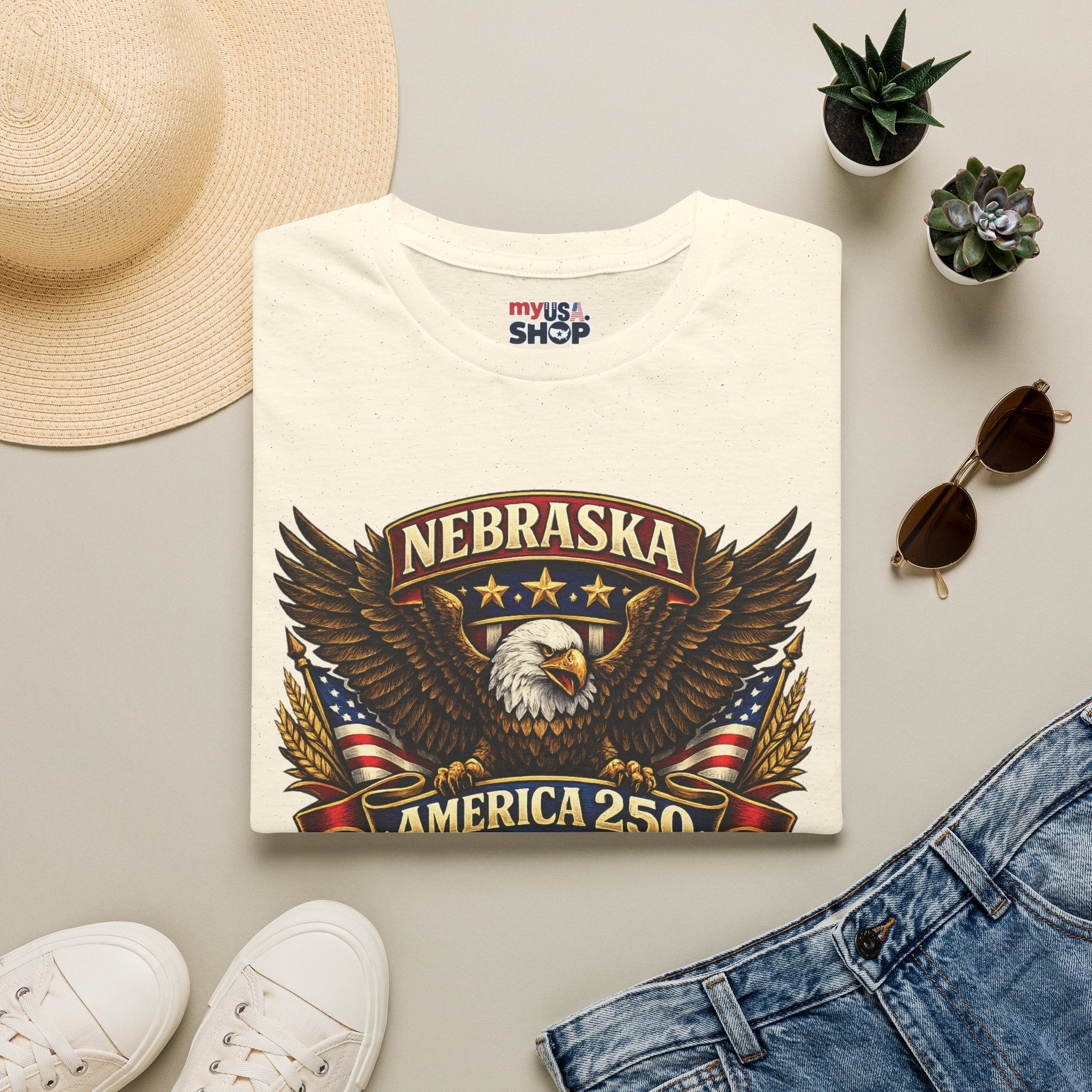 America 250 Nebraska Eagle T-Shirt — Patriotic USA State Tee