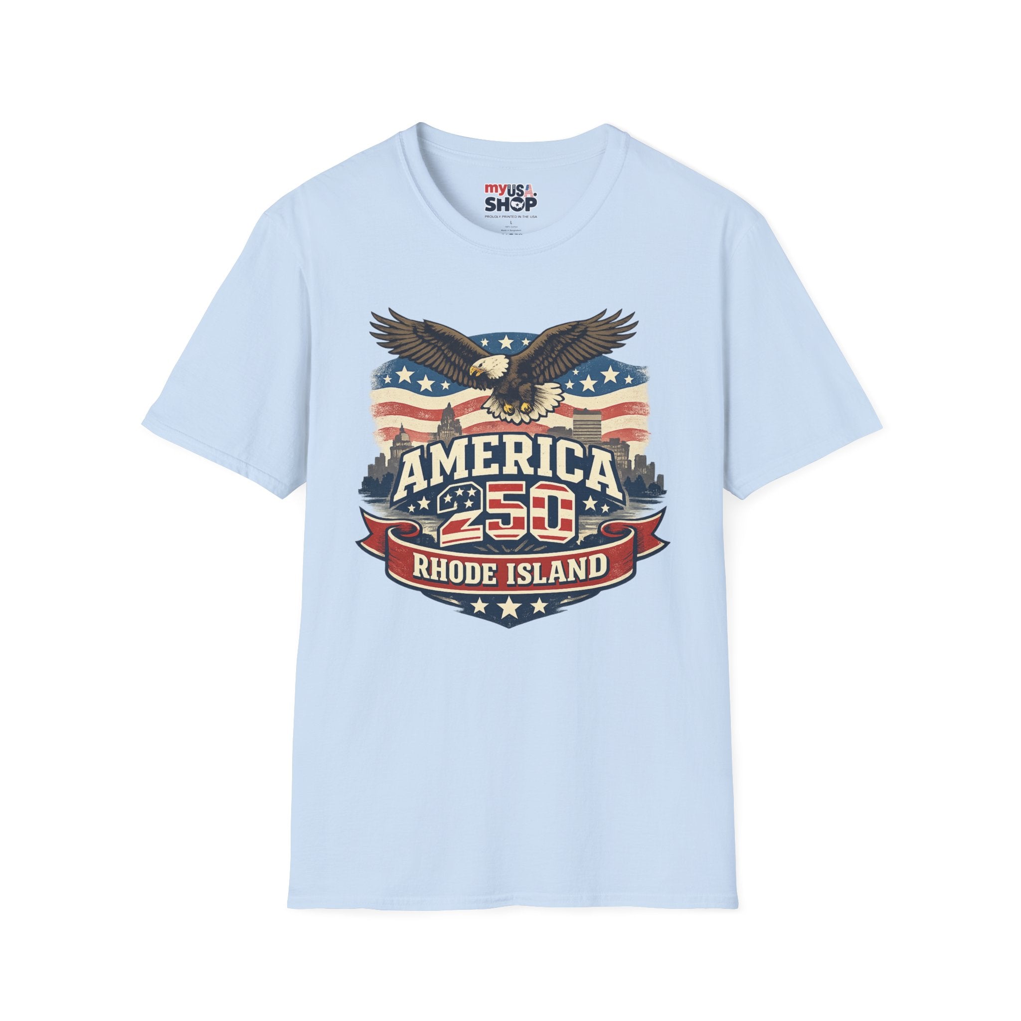 America 250 Rhode Island Eagle Shirt — Patriotic Skyline Graphic Tee