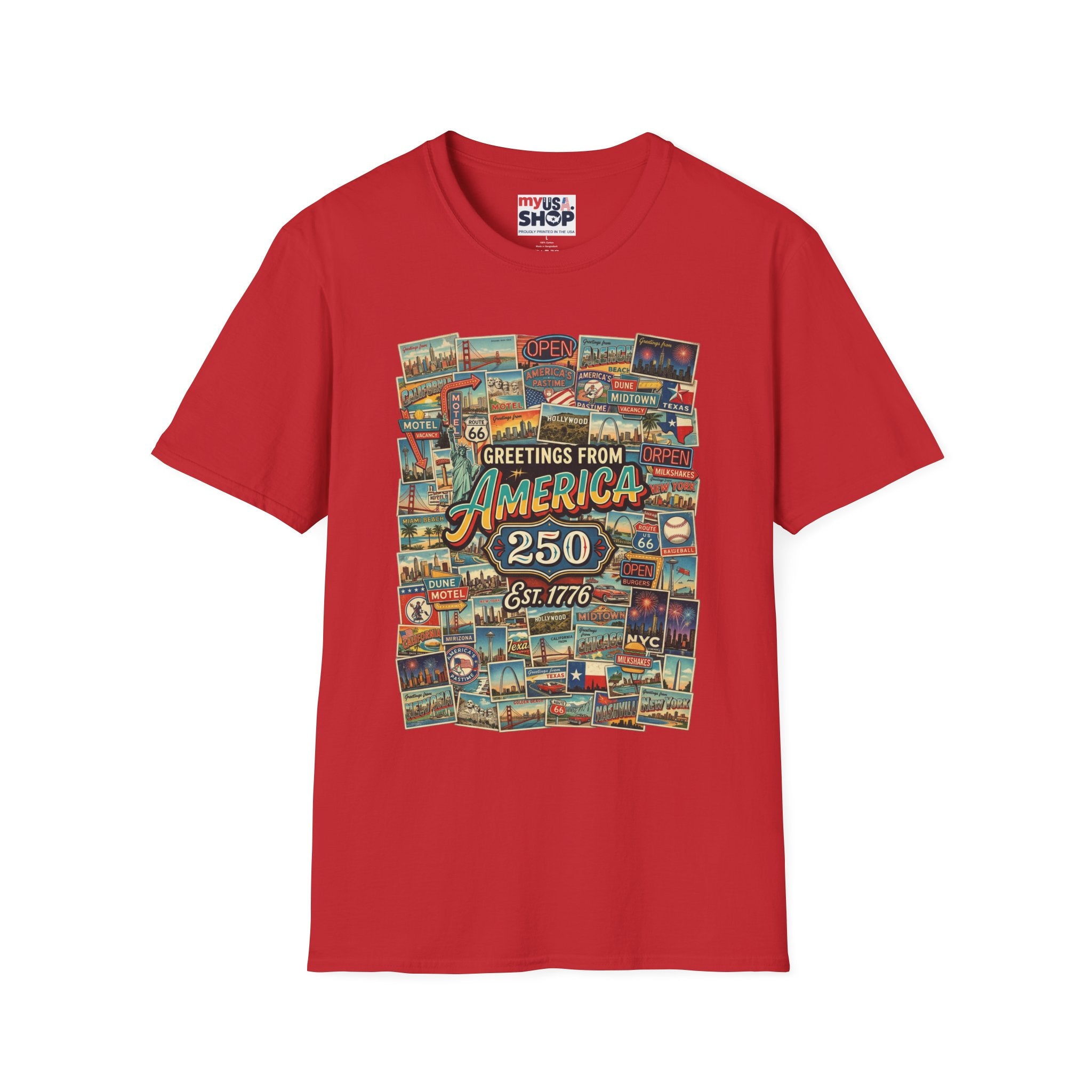 Greetings From America 250 Vintage Postcard T-Shirt Pop Culture