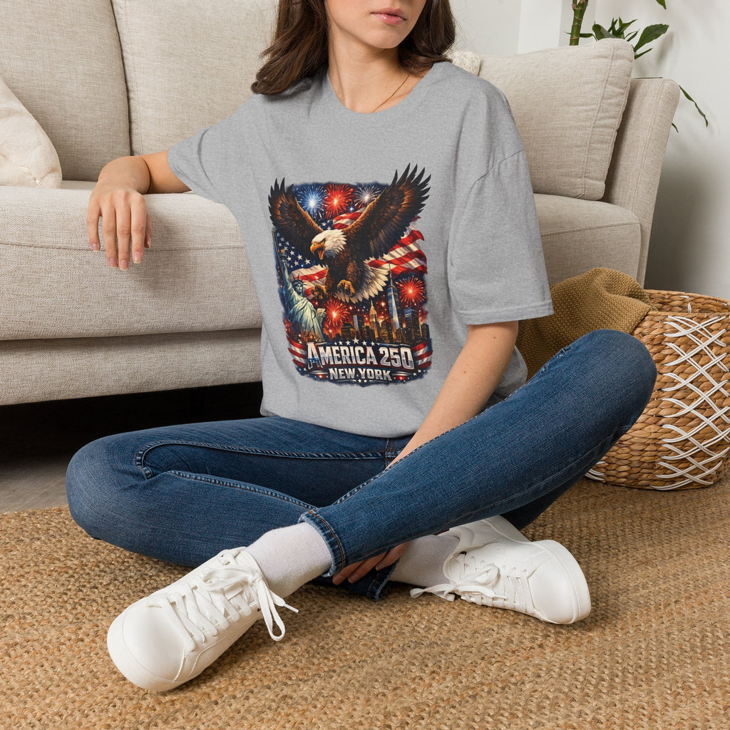 America 250 Patriotic Eagle T-Shirt — New York Fireworks Design