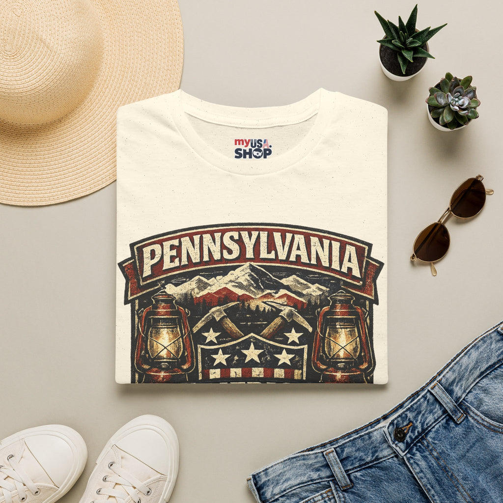 Pennsylvania America 250 Shirt — Rustic Mountain Miner Badge Graphic Tee
