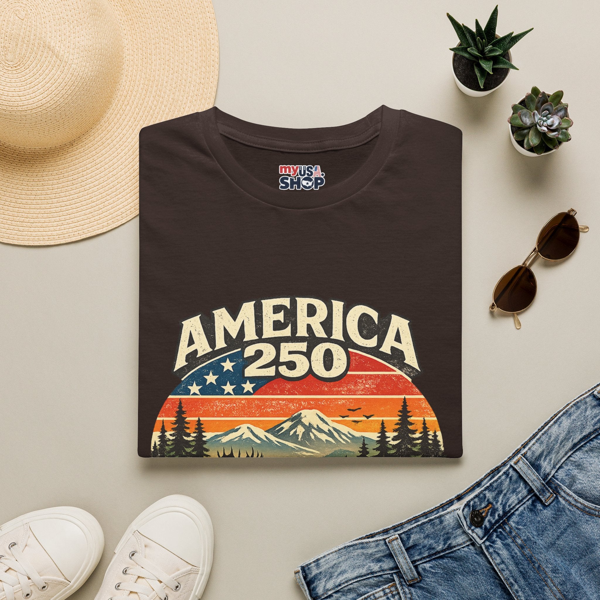 America 250 Oregon Shirt — Retro Wildlife Sunset Graphic Tee