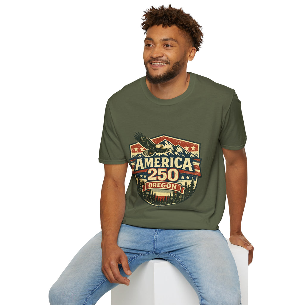 America 250 Shirt —Oregon  Mountain Eagle Wilderness Badge Tee