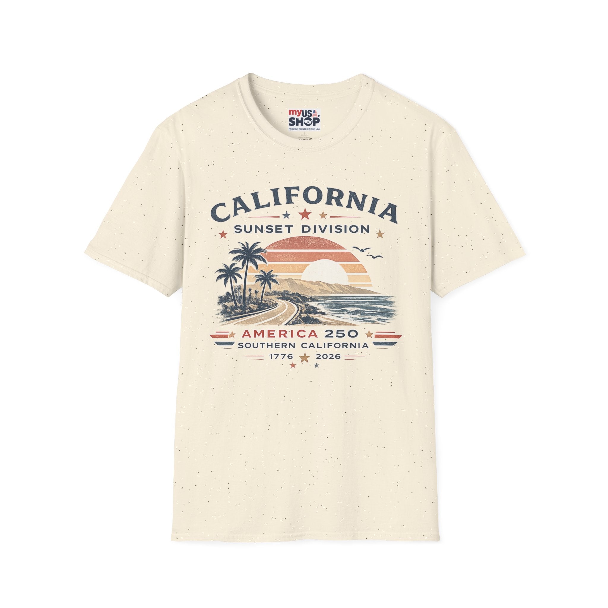 America 250 California Sunset Division T-Shirt — Vintage Palm Beach Sunset Tee