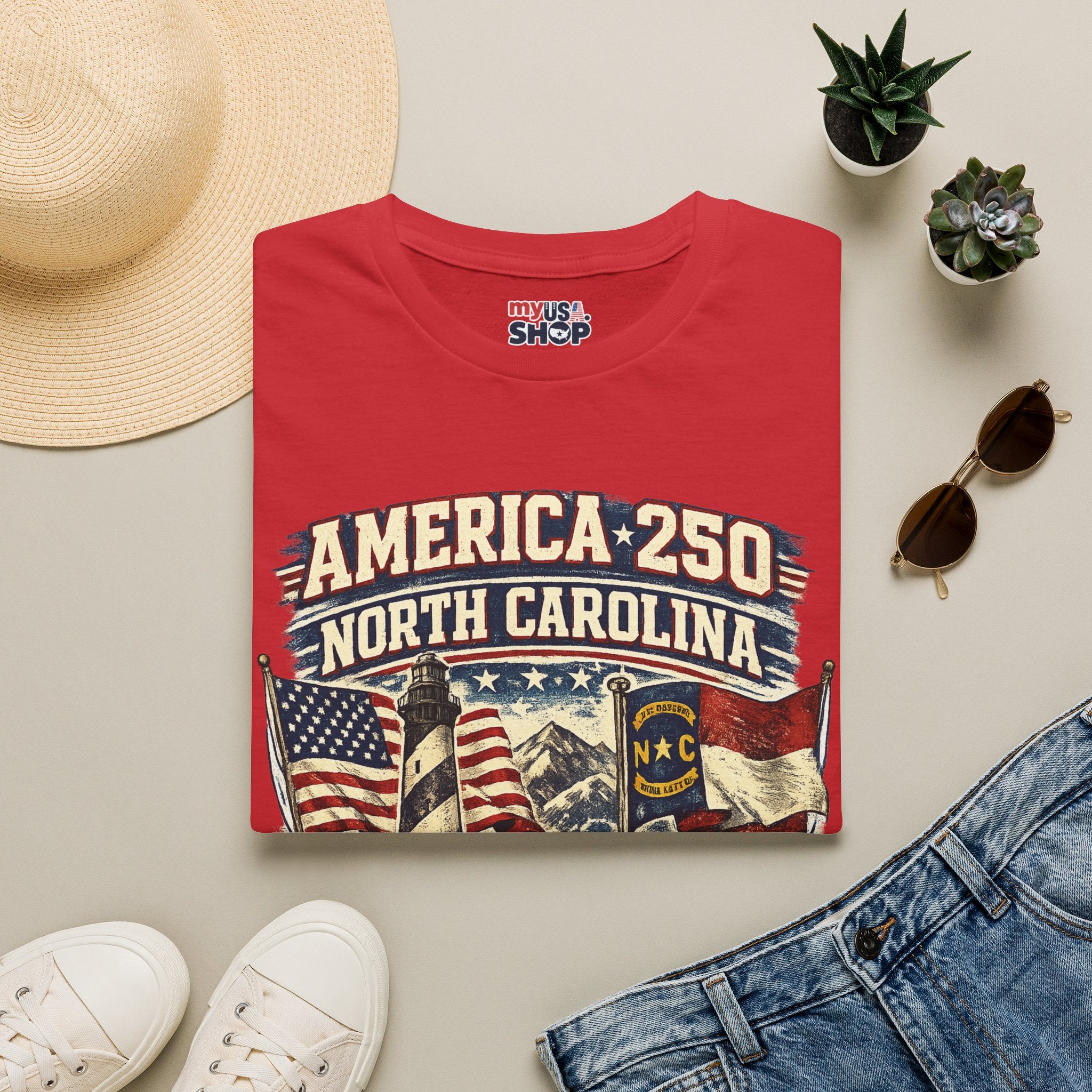 America 250 North Carolina T-Shirt — 1776–2026 Patriotic State Pride Tee