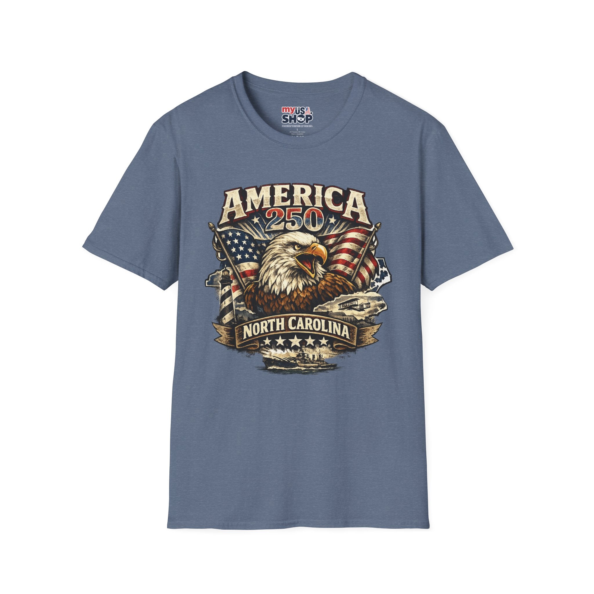 America 250 Eagle T-Shirt — Patriotic USA Flag Graphic (North Carolina)