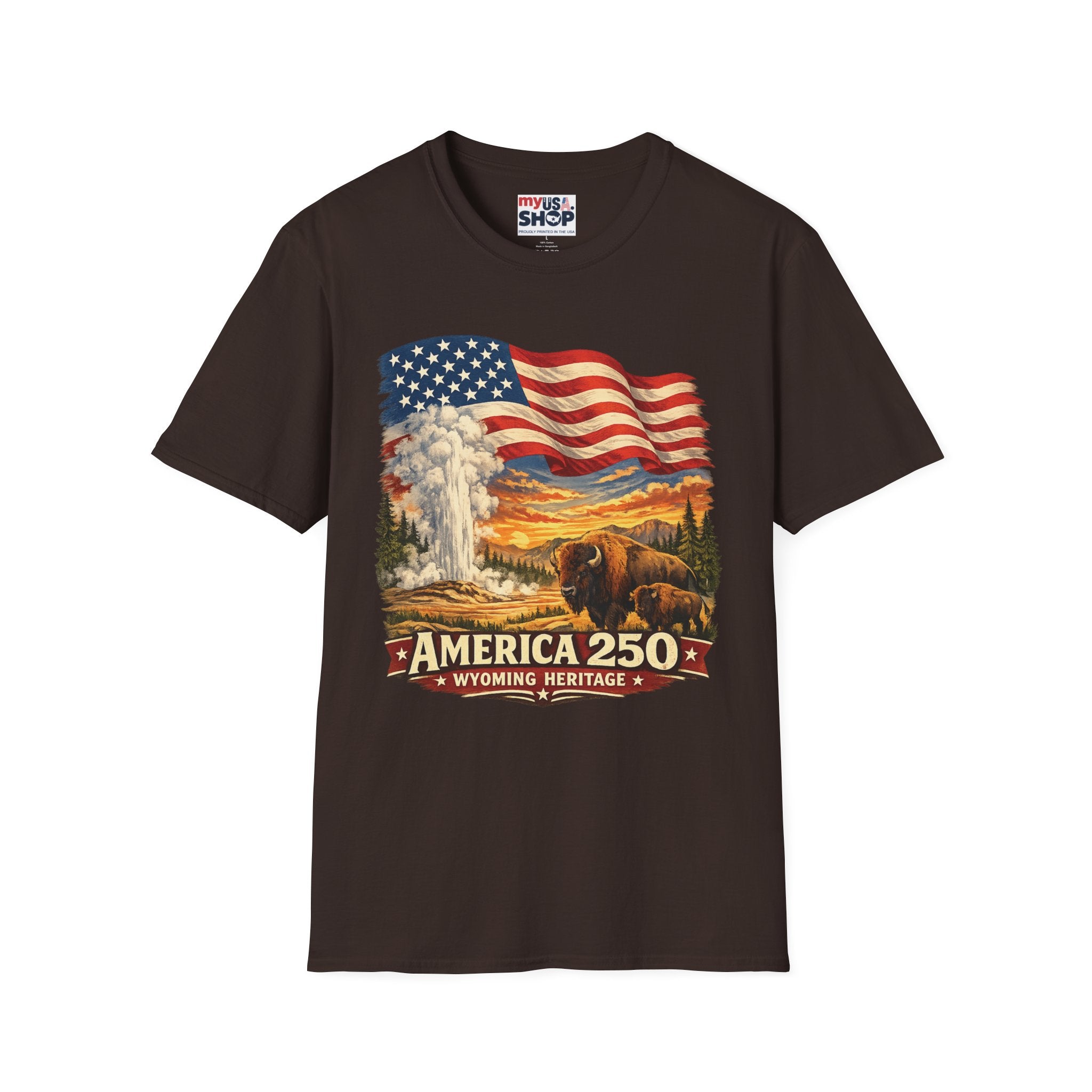 America 250 T-Shirt — Vintage Wyoming Yellowstone Design